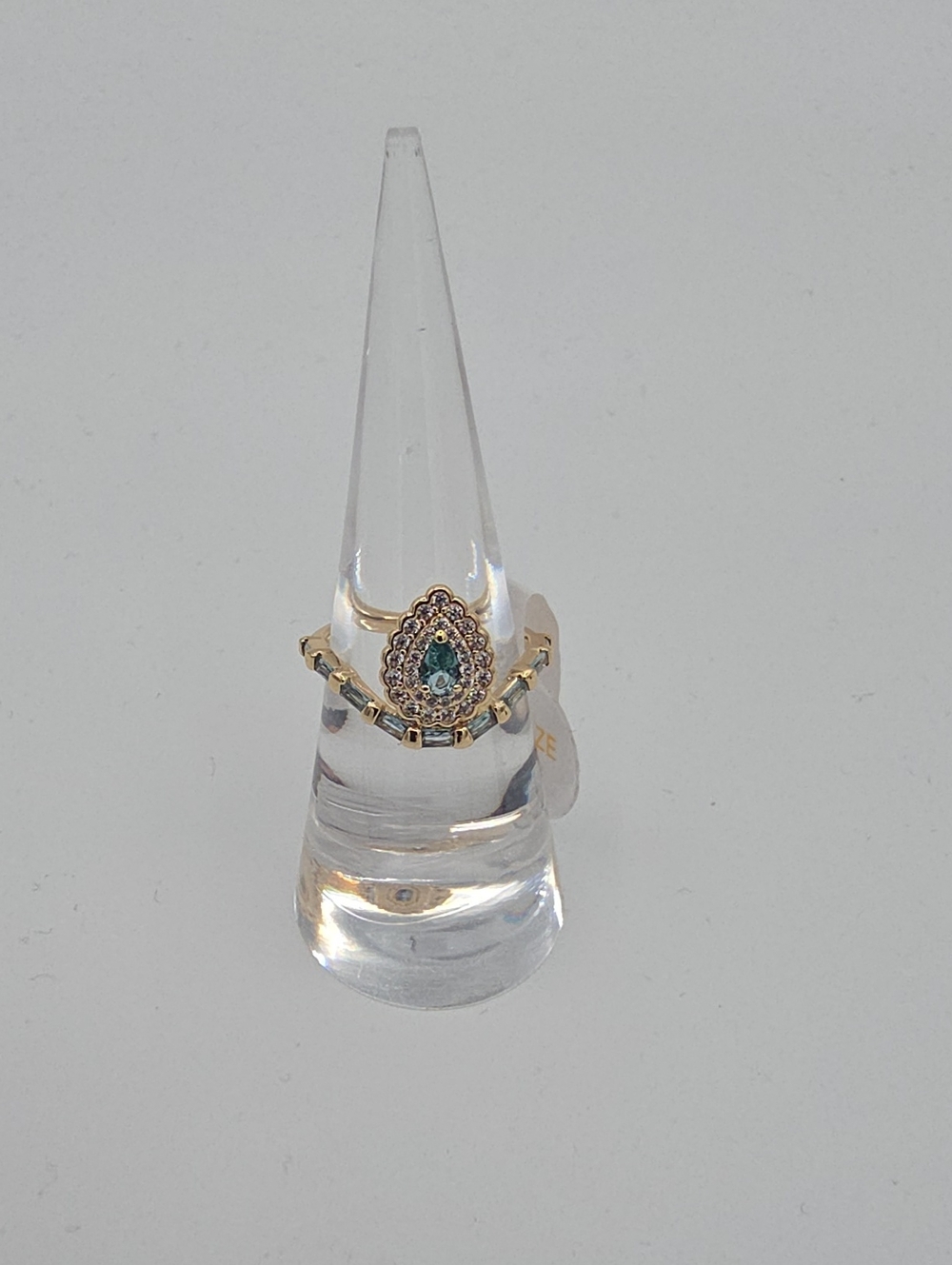BP Gold Teardrop Blue Crystal Ring